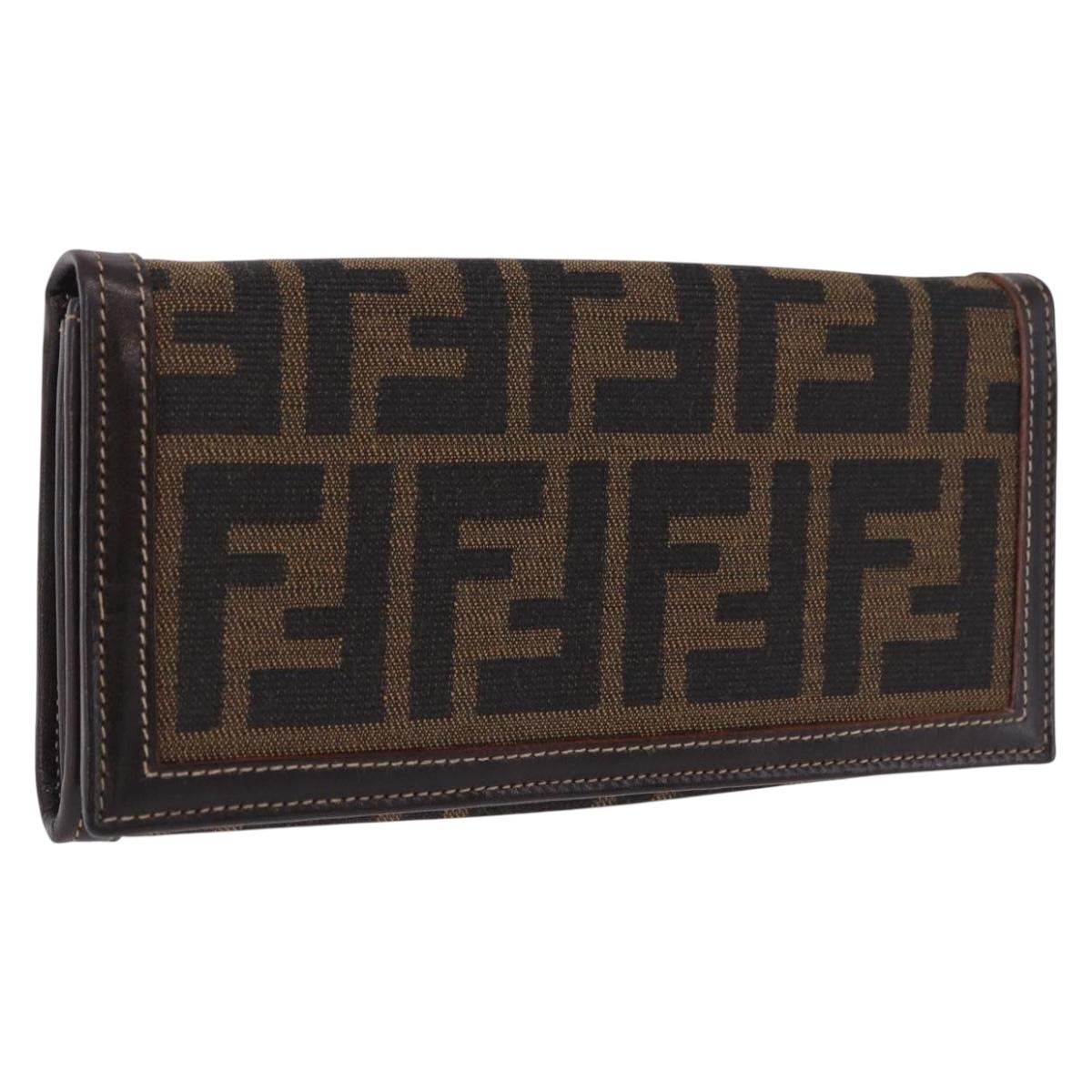 FENDI Zucca Canvas Long Wallet Black Brown Auth 196107V