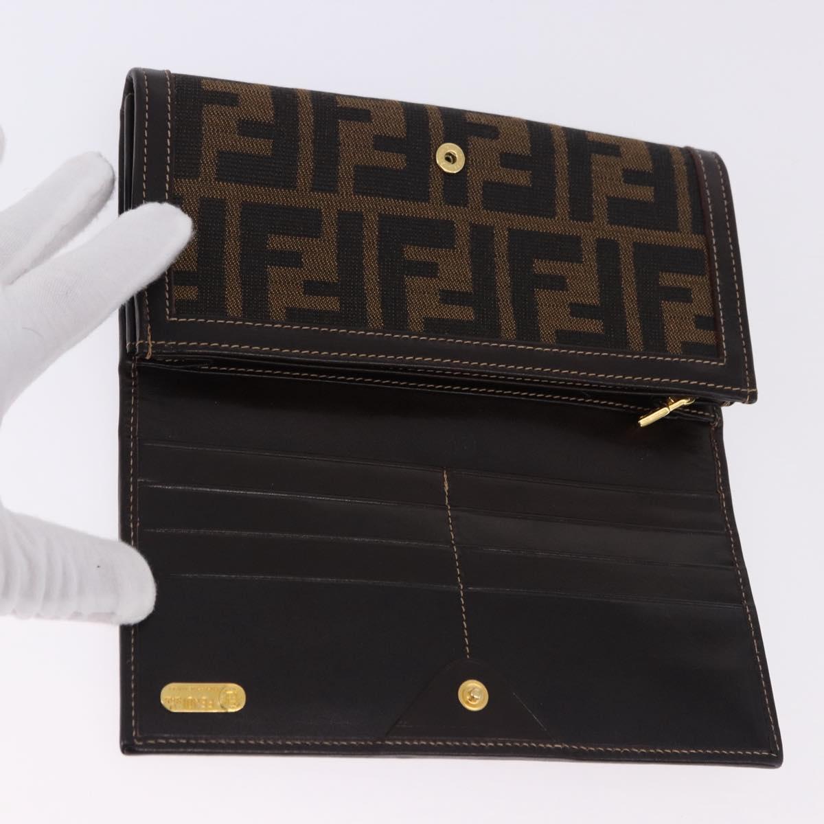 FENDI Zucca Canvas Long Wallet Black Brown Auth 196107V