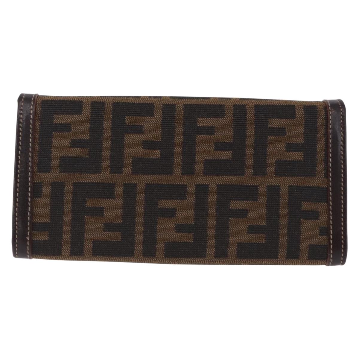 FENDI Zucca Canvas Long Wallet Black Brown Auth 196107V