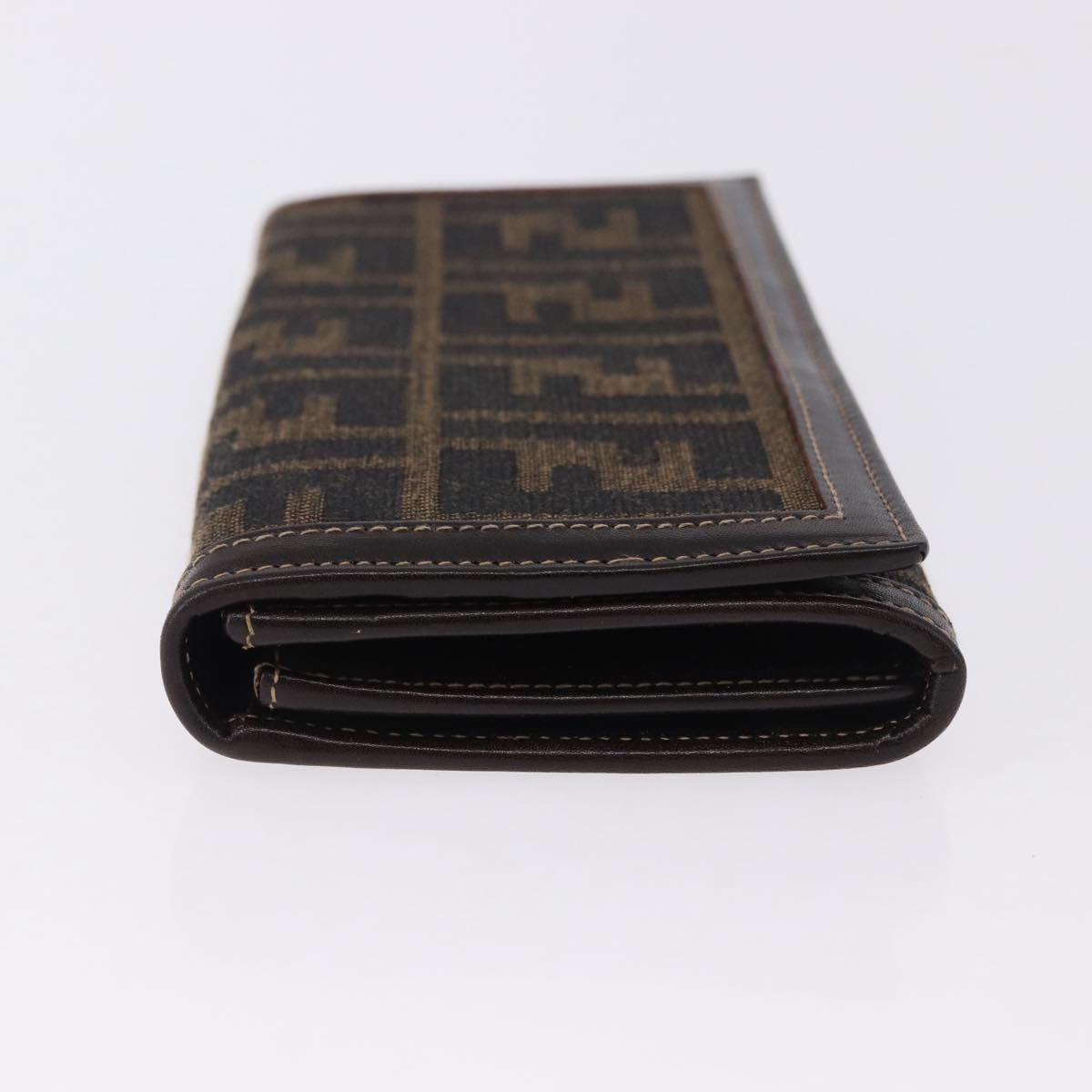 FENDI Zucca Canvas Long Wallet Black Brown Auth 196107V