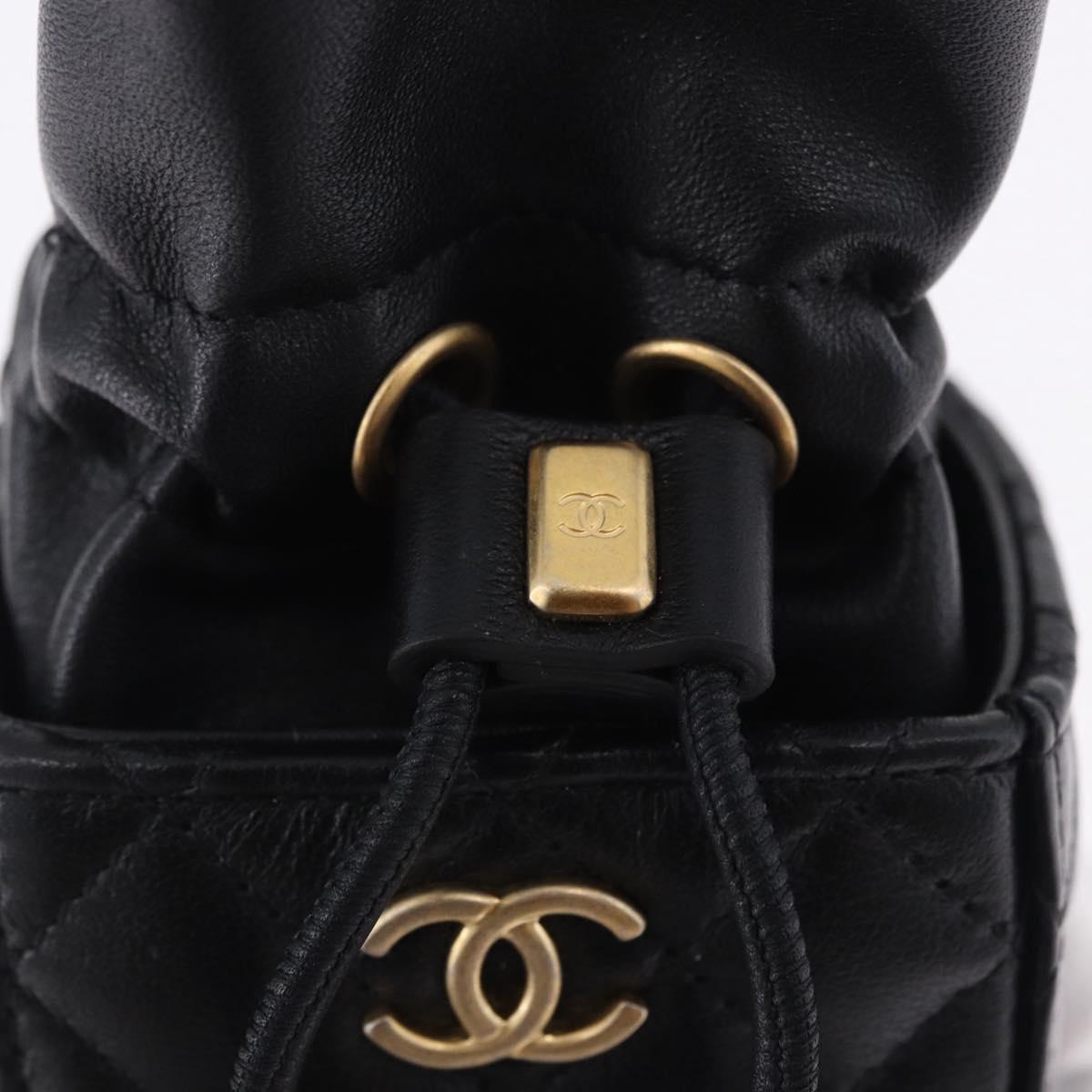 CHANEL Matelasse Chain Shoulder Bag Lamb Skin Black Gold Tone CC Auth 196108SAM