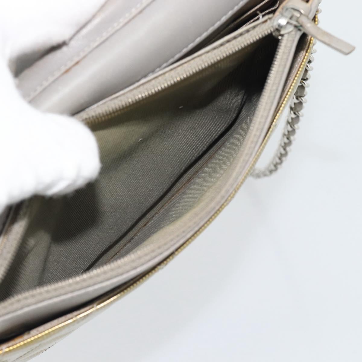 CHANEL Matelasse Chain Shoulder Wallet Patent Gold Silver CC Auth 196109