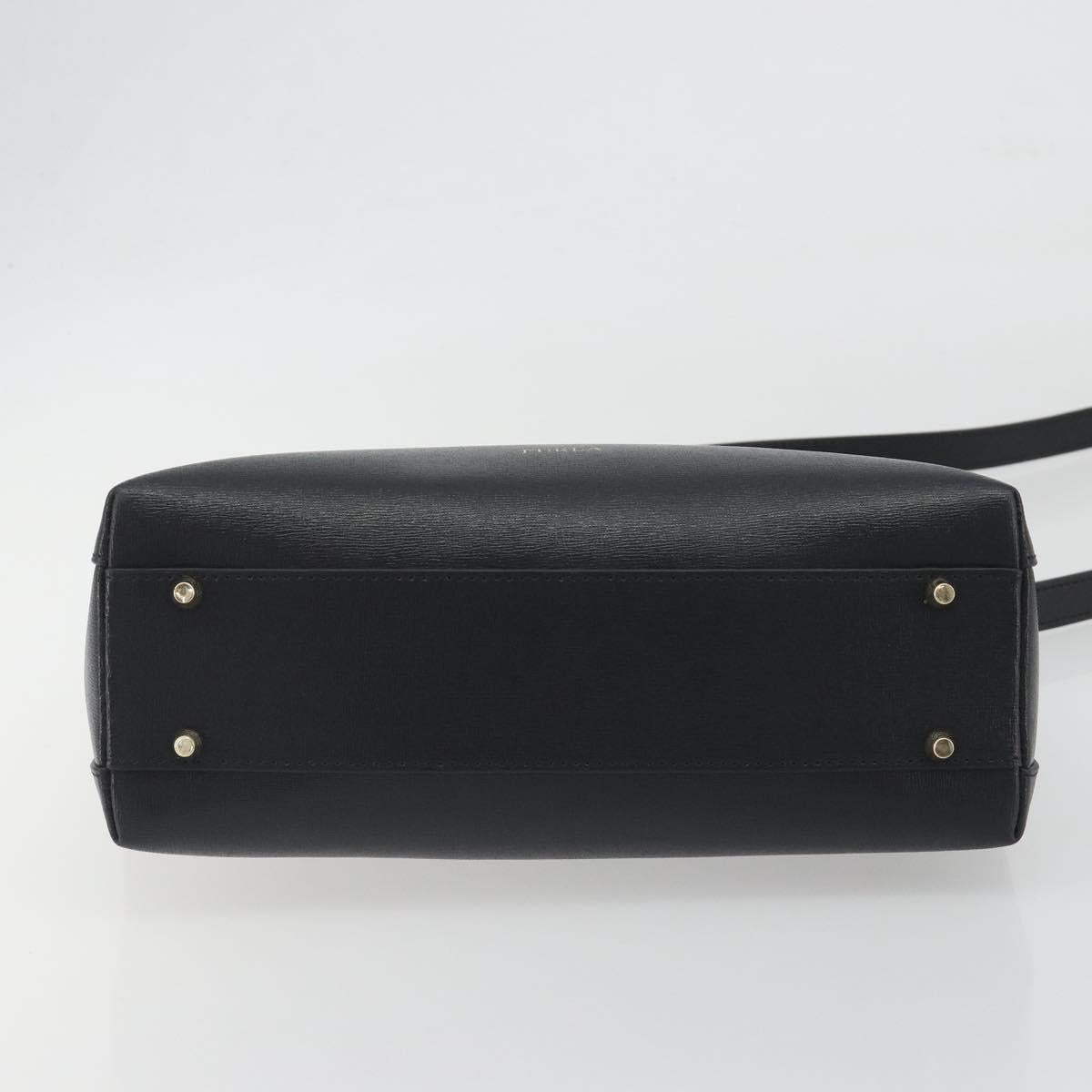 FURLA Hand Bag Leather 2way Black Gold Tone Auth 196110A
