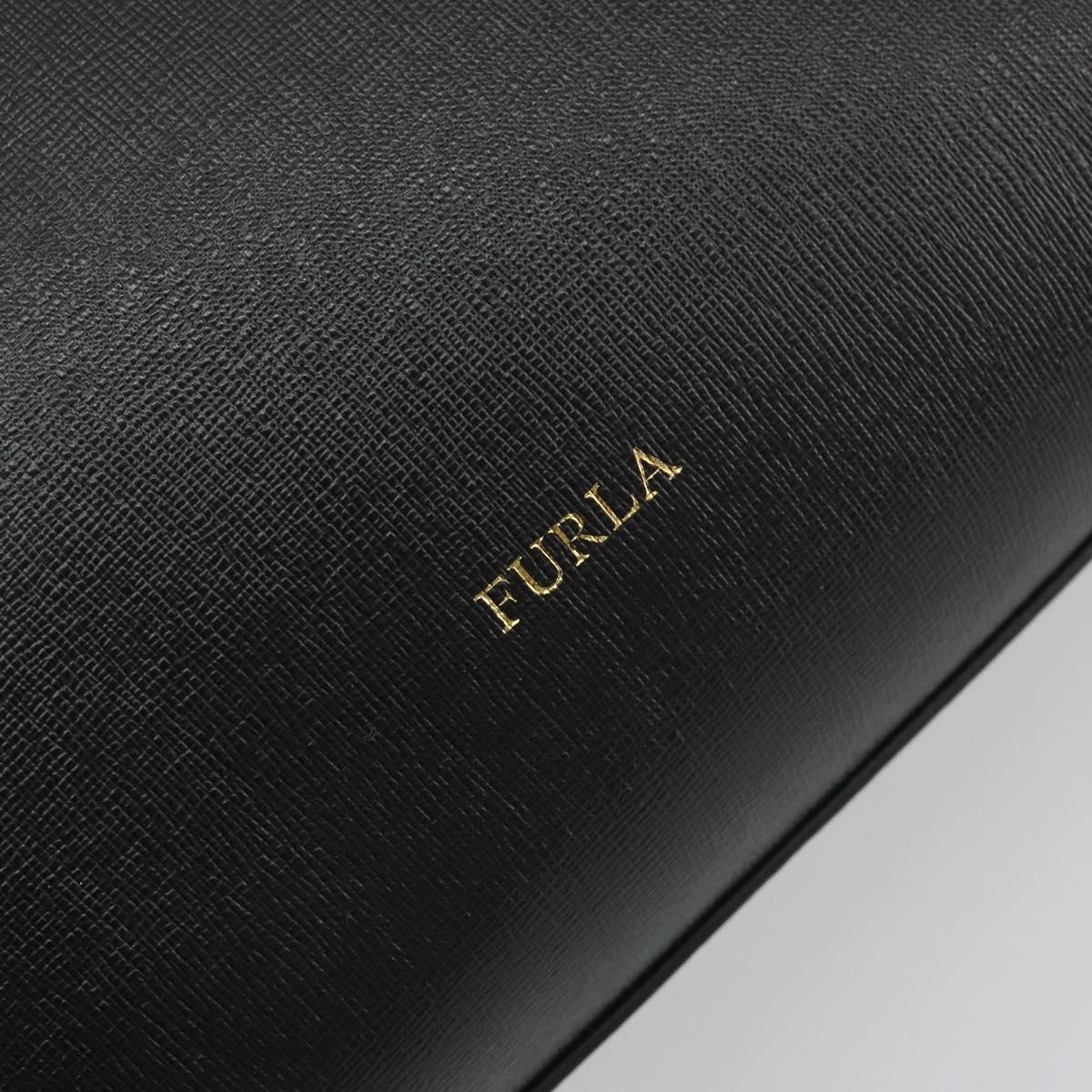FURLA Hand Bag Leather 2way Black Gold Tone Auth 196110A