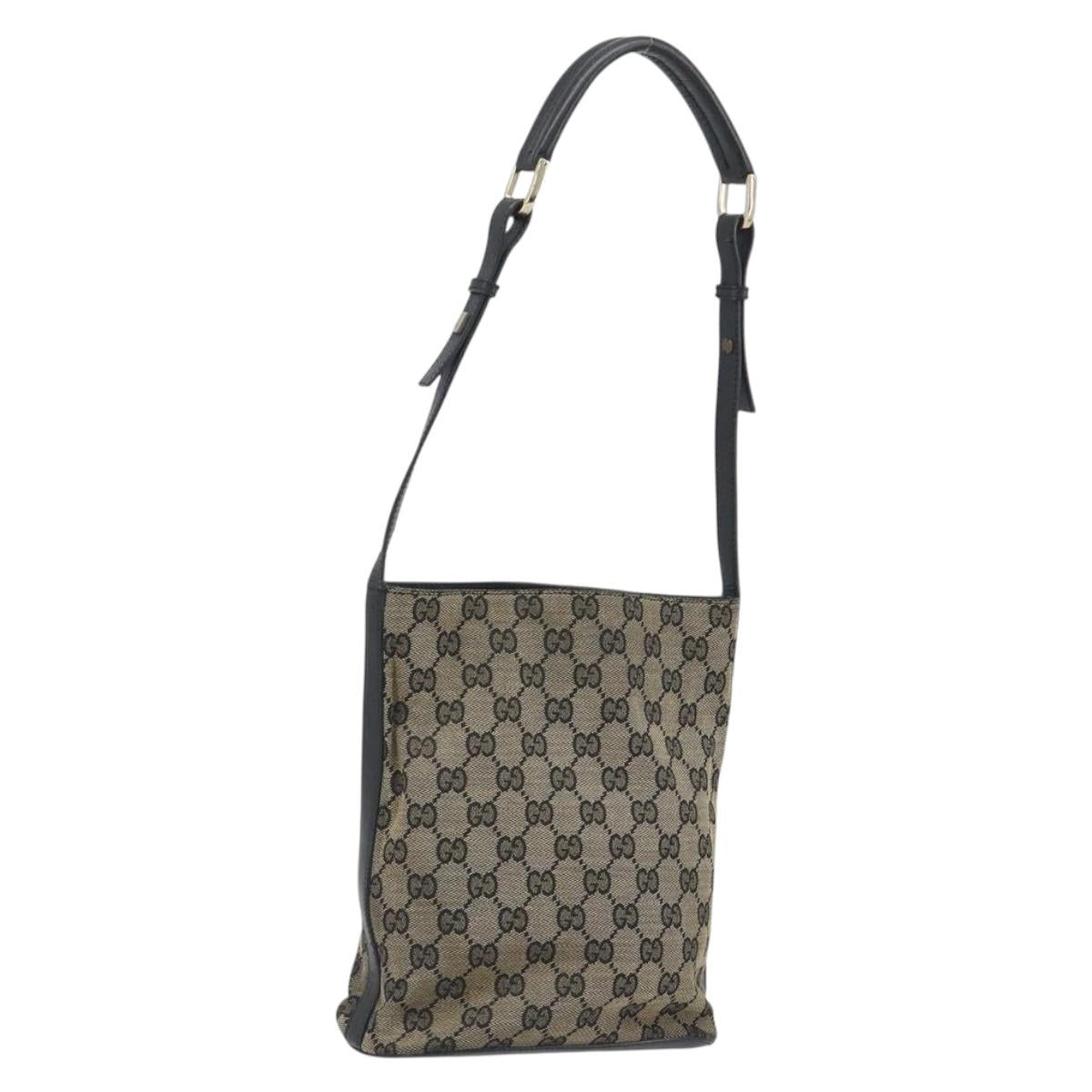 GUCCI GG Canvas Shoulder Bag Black Gold Tone 001.4286 Auth 196111