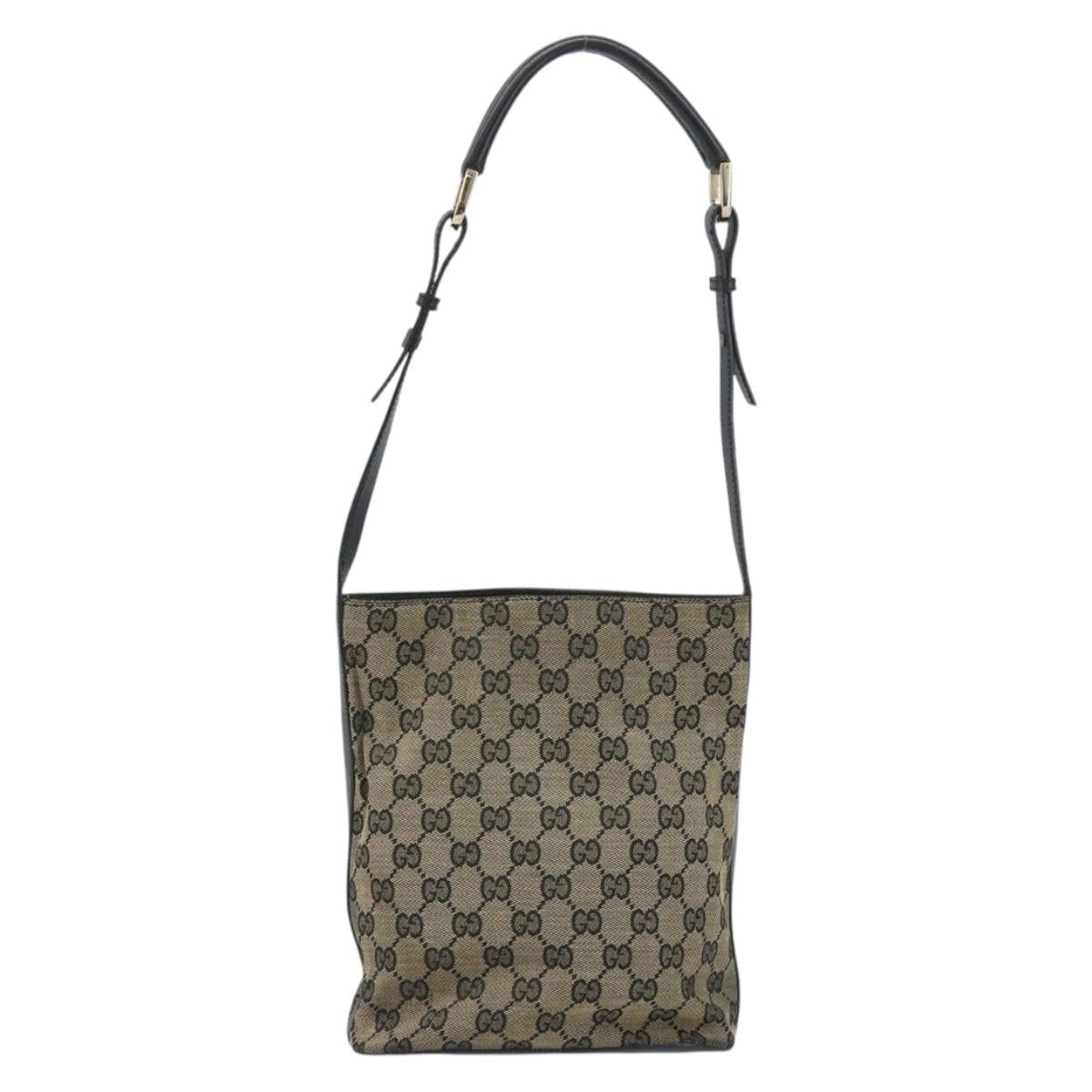 GUCCI GG Canvas Shoulder Bag Black Gold Tone 001.4286 Auth 196111