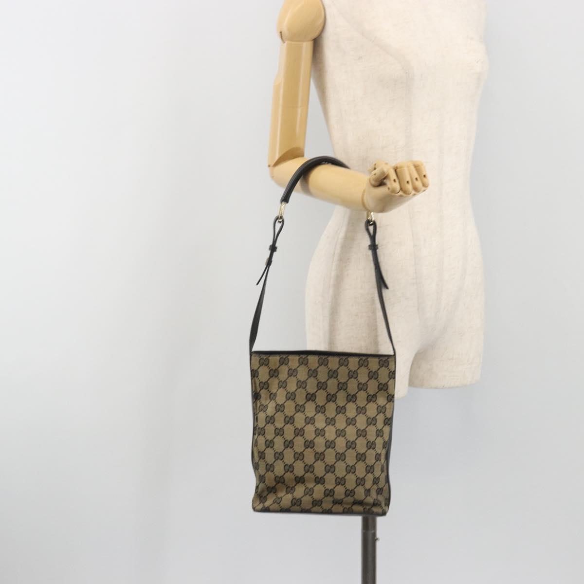 GUCCI GG Canvas Shoulder Bag Black Gold Tone 001.4286 Auth 196111