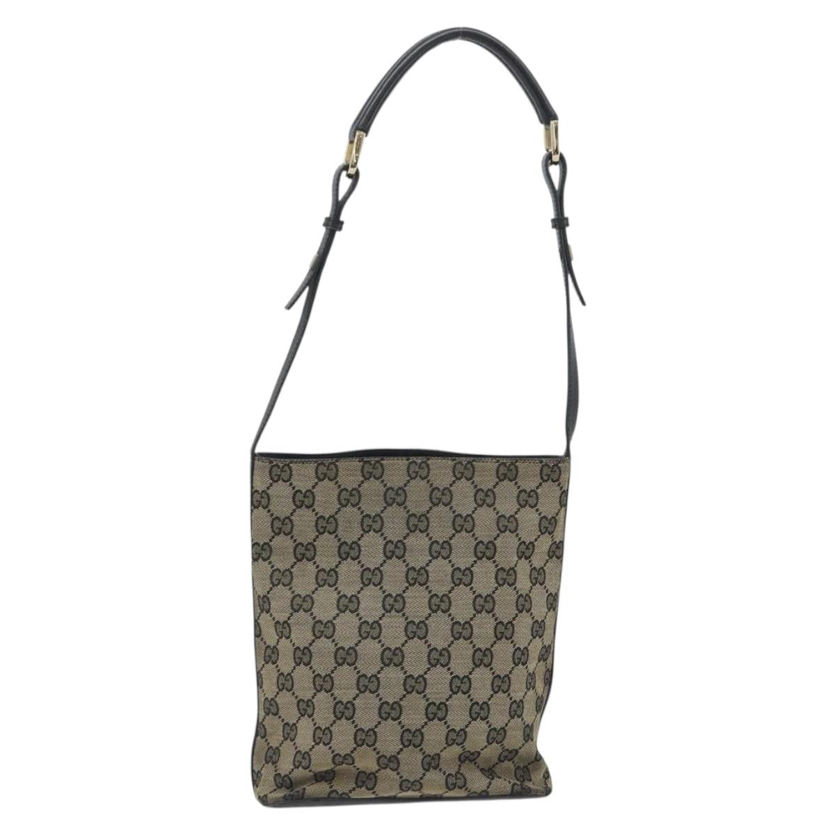 GUCCI GG Canvas Shoulder Bag Black Gold Tone 001.4286 Auth 196111