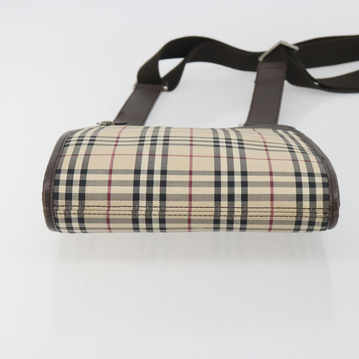 BURBERRY Nova Check Shoulder Bag Canvas Beige Silver Auth 196117