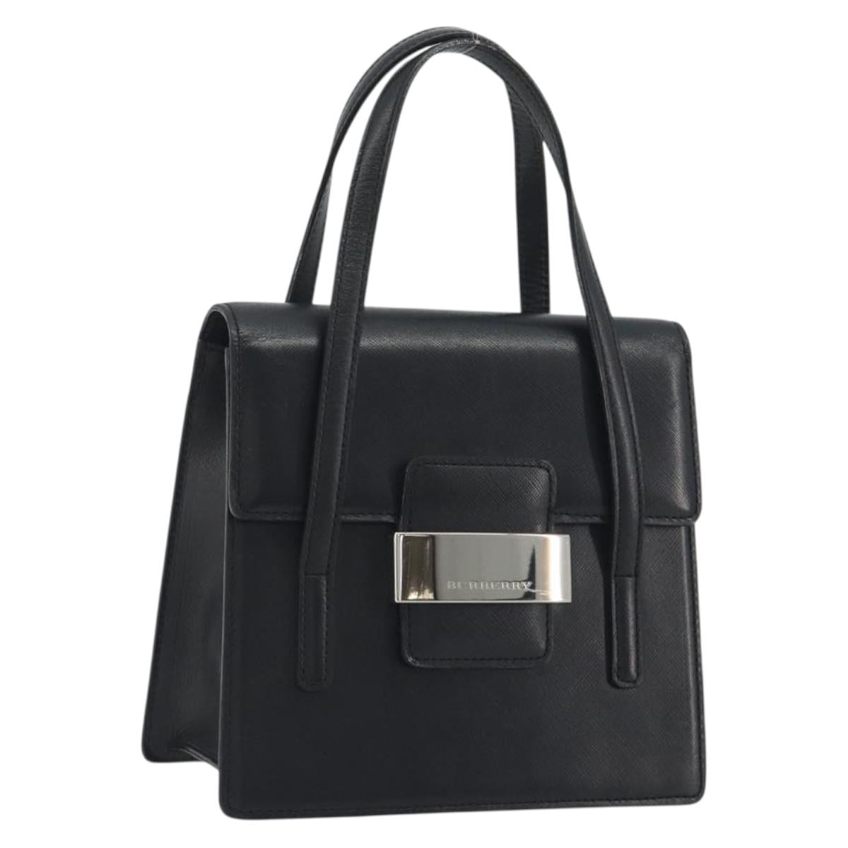 BURBERRY Hand Bag Leather Black Silver Auth 196118
