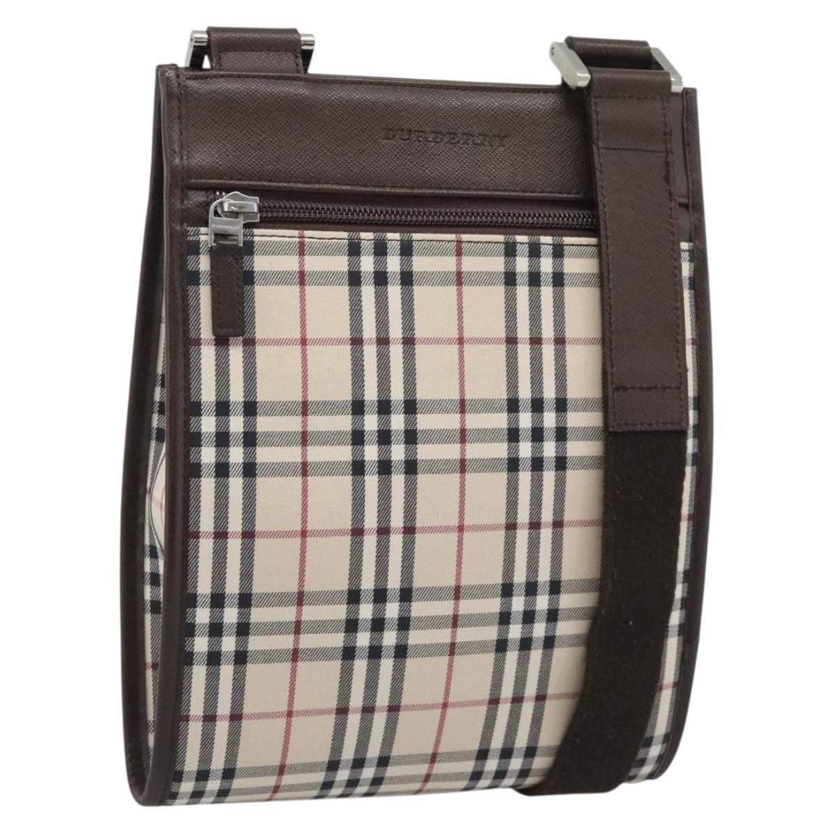 BURBERRY Nova Check Shoulder Bag Canvas Beige Silver Auth 196121