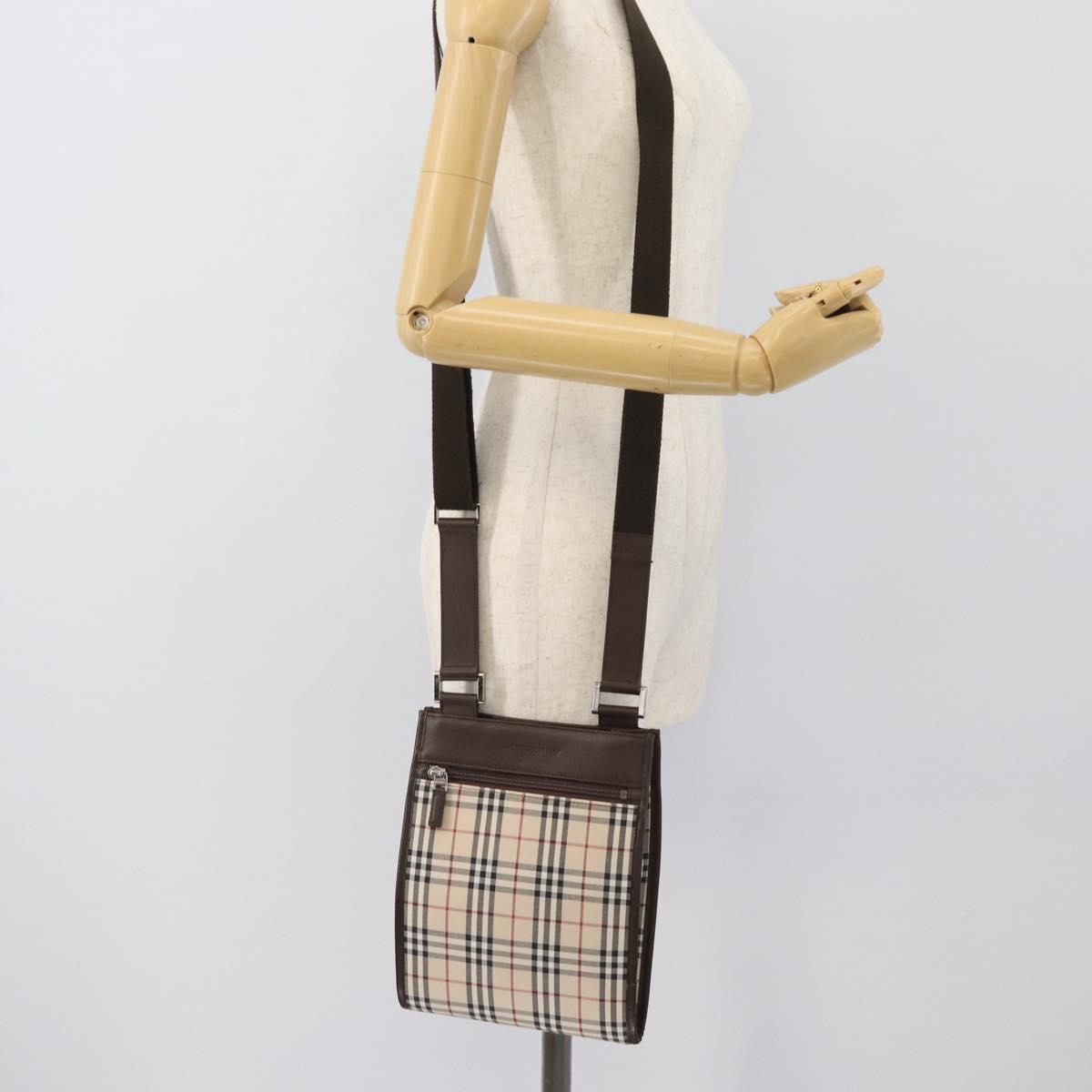 BURBERRY Nova Check Shoulder Bag Canvas Beige Silver Auth 196121