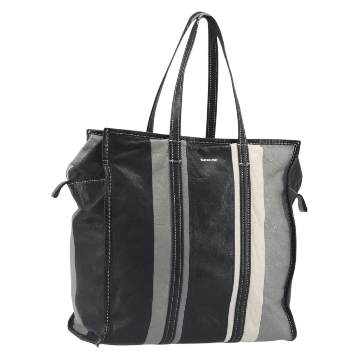 BALENCIAGA Barbes Medium Shopper Tote Bag Leather Black White 480792 Auth 196122
