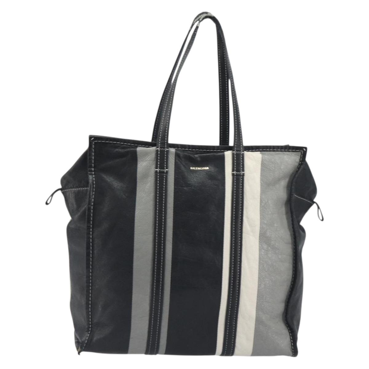 BALENCIAGA Barbes Medium Shopper Tote Bag Leather Black White 480792 Auth 196122