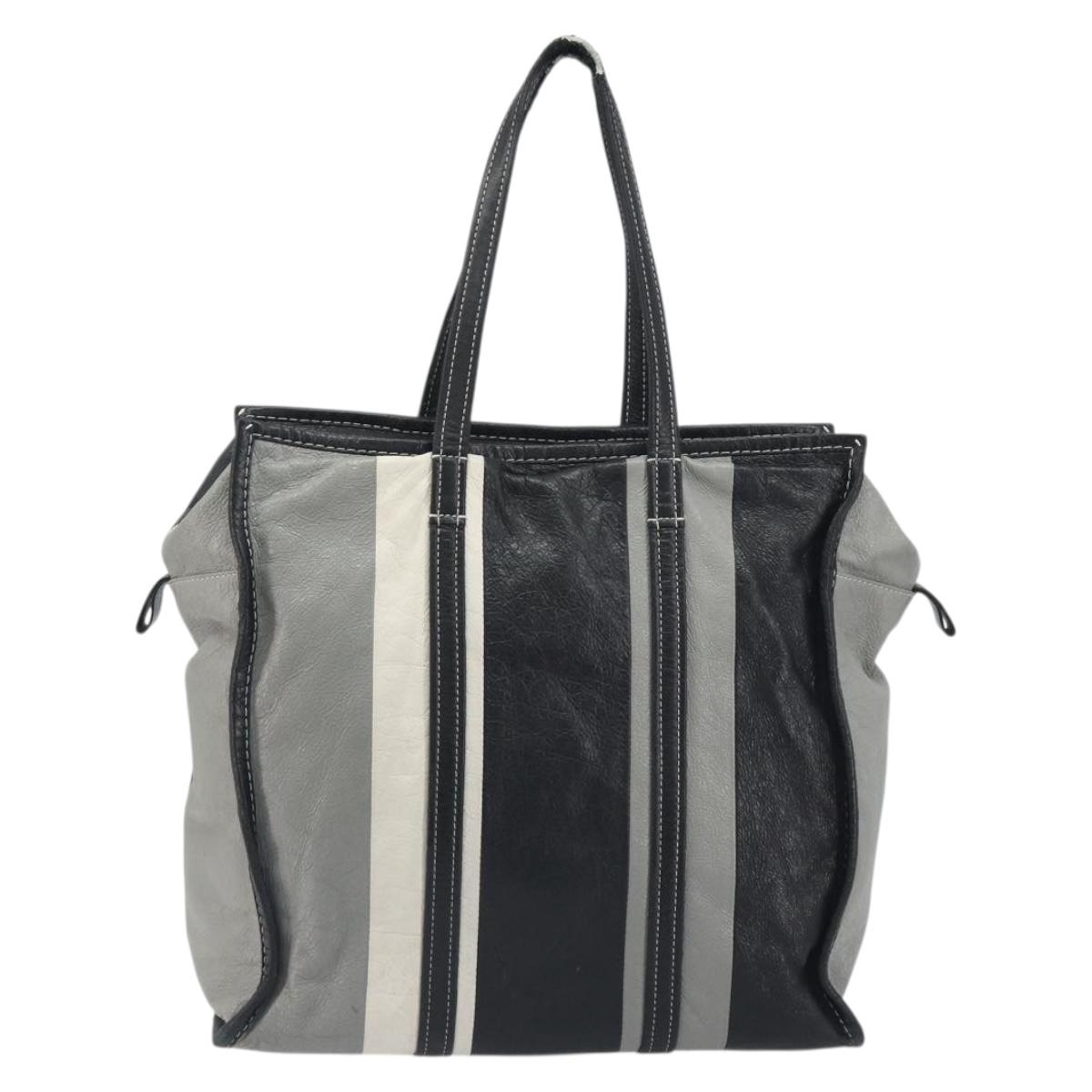 BALENCIAGA Barbes Medium Shopper Tote Bag Leather Black White 480792 Auth 196122