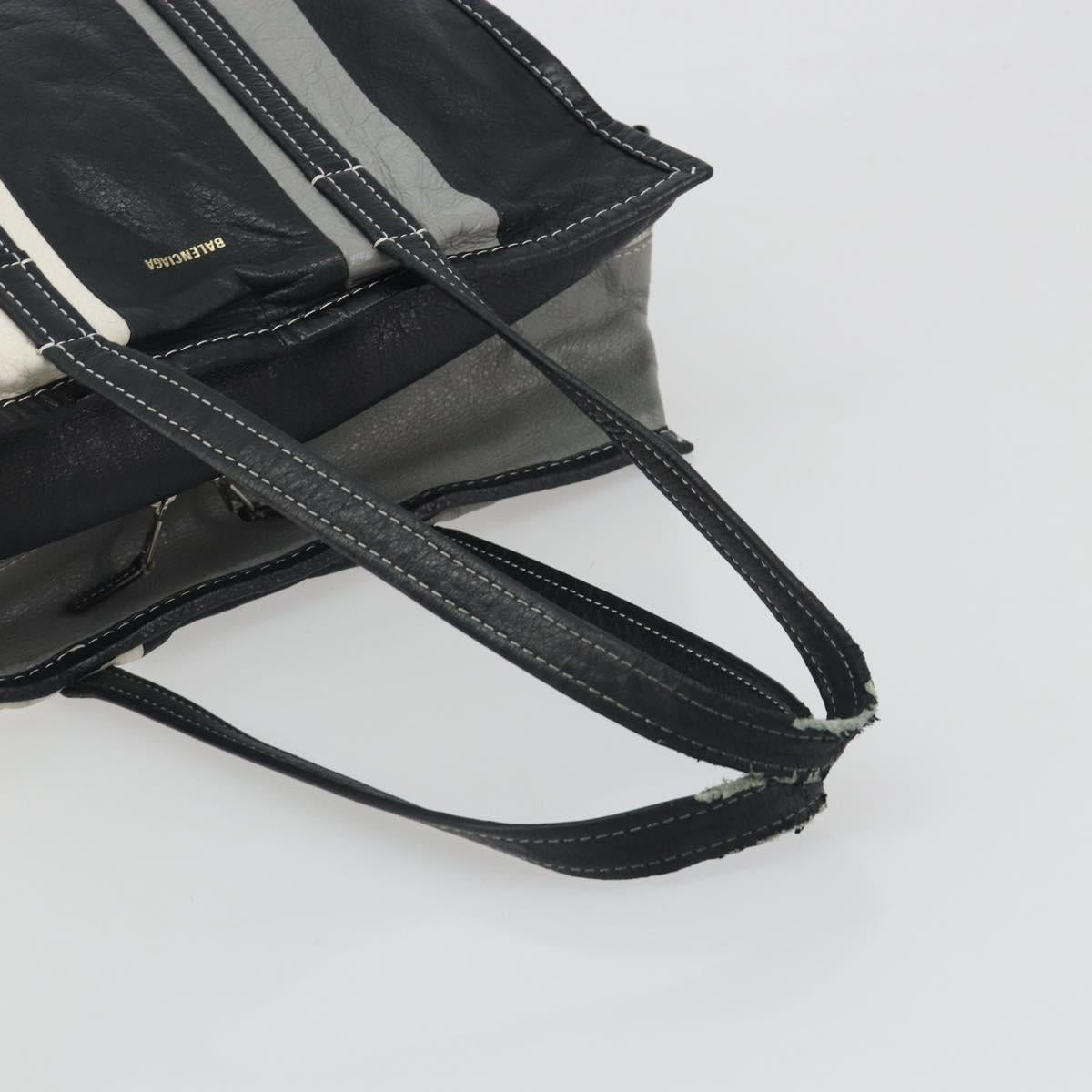 BALENCIAGA Barbes Medium Shopper Tote Bag Leather Black White 480792 Auth 196122