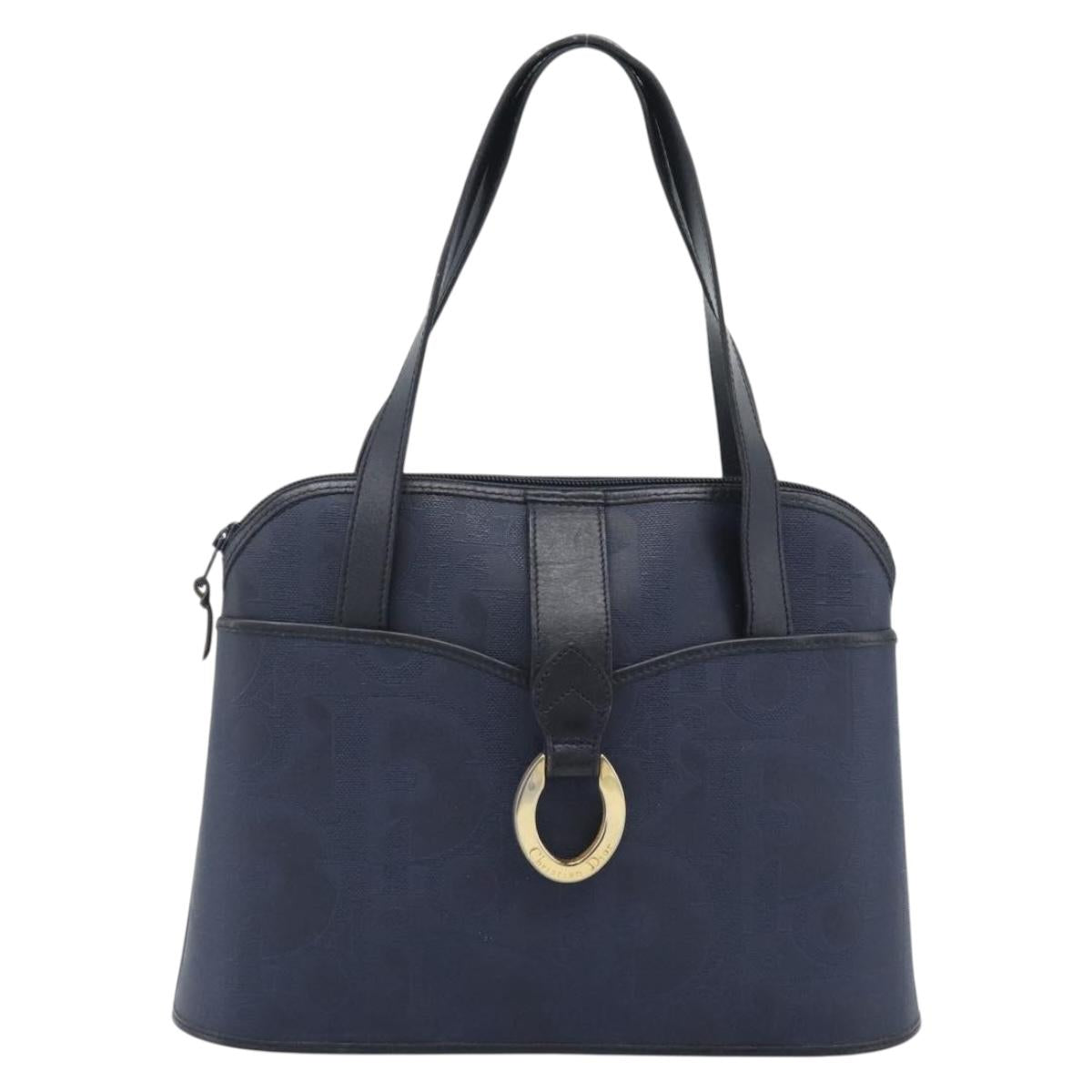 Christian Dior Trotter Hand Bag PVC Leather Navy Gold Tone Auth 196124