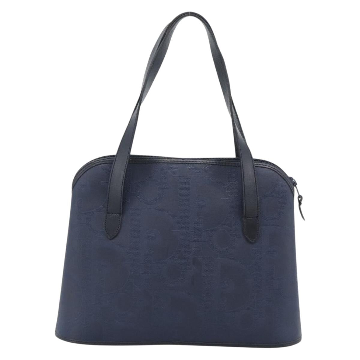 Christian Dior Trotter Hand Bag PVC Leather Navy Gold Tone Auth 196124