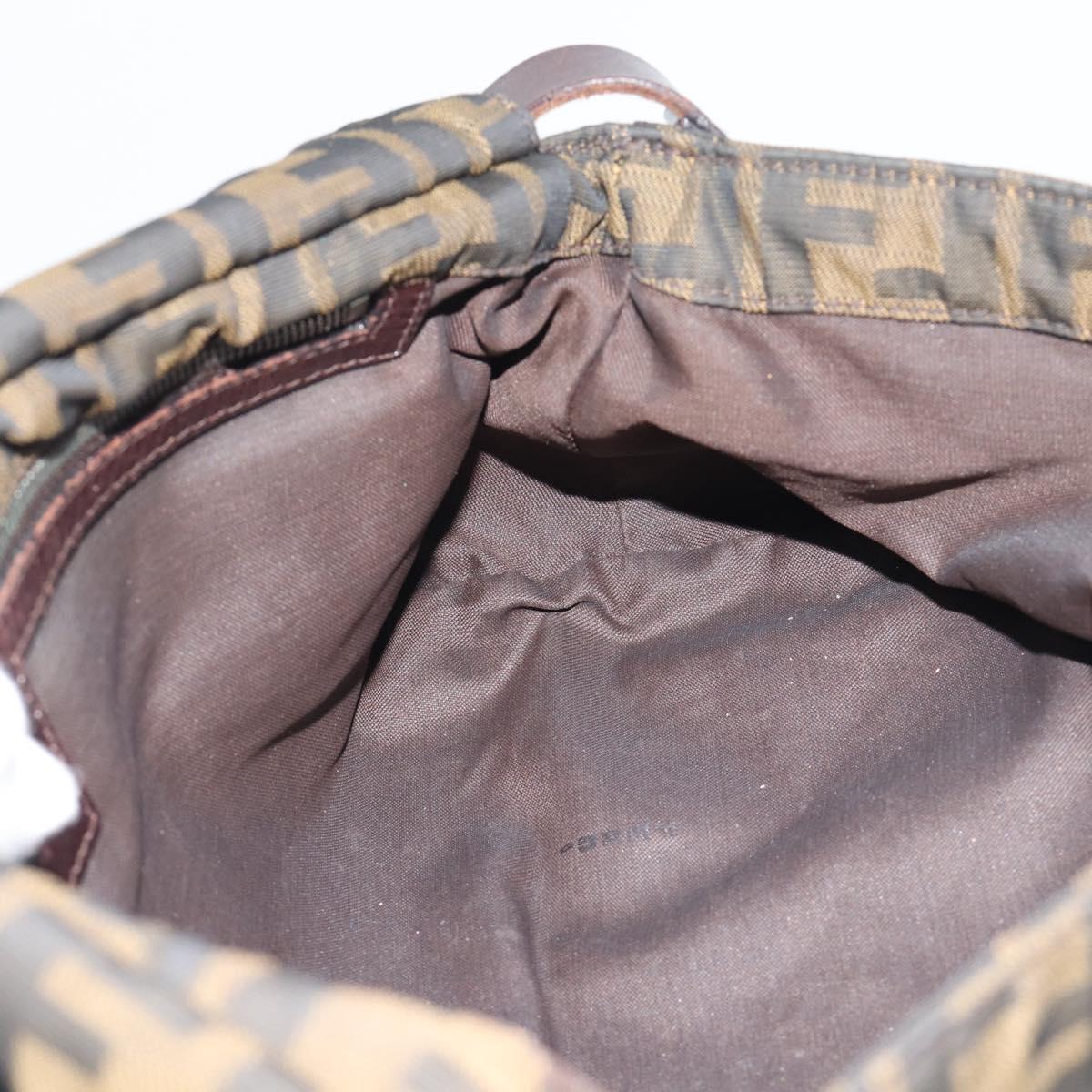 FENDI Zucca Canvas Shoulder Bag Brown Silver Auth 196126