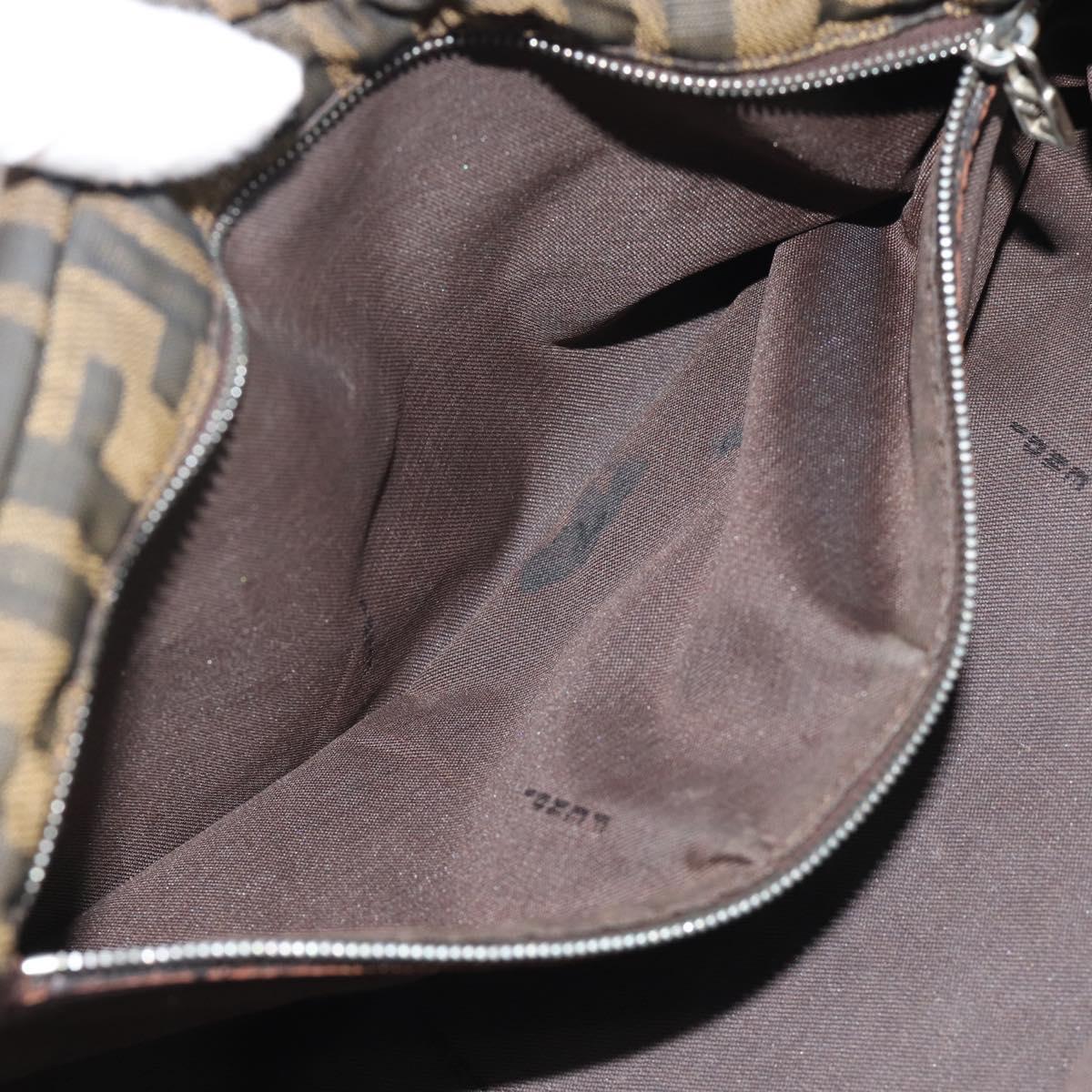 FENDI Zucca Canvas Shoulder Bag Brown Silver Auth 196126