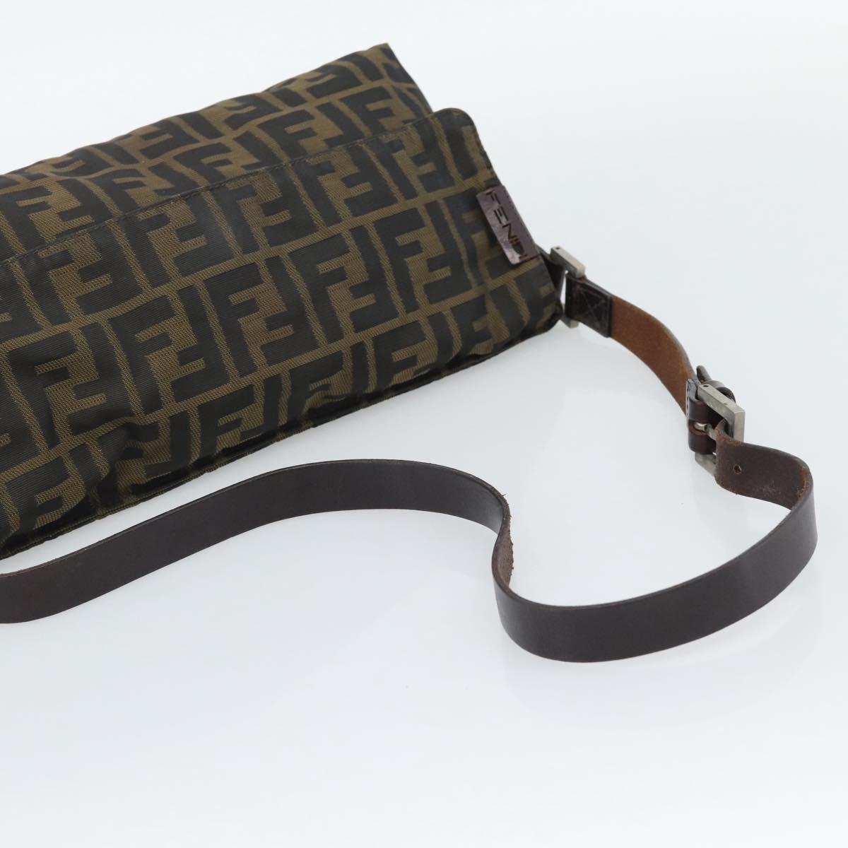 FENDI Zucca Canvas Shoulder Bag Brown Silver Auth 196126