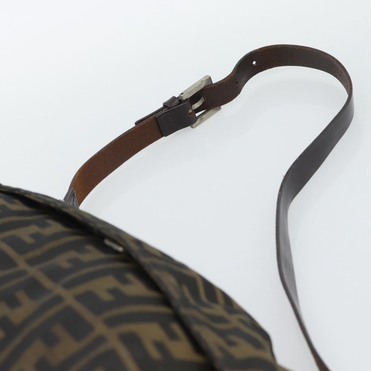 FENDI Zucca Canvas Shoulder Bag Brown Silver Auth 196126