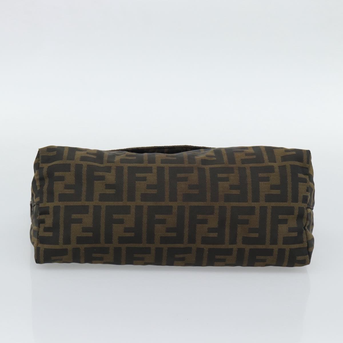 FENDI Zucca Canvas Shoulder Bag Brown Silver Auth 196126