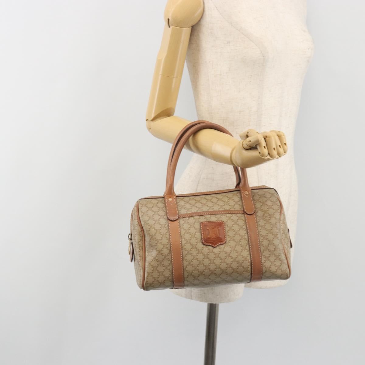 CELINE Macadam Boston Bag PVC Leather Beige Gold Tone Auth 196127