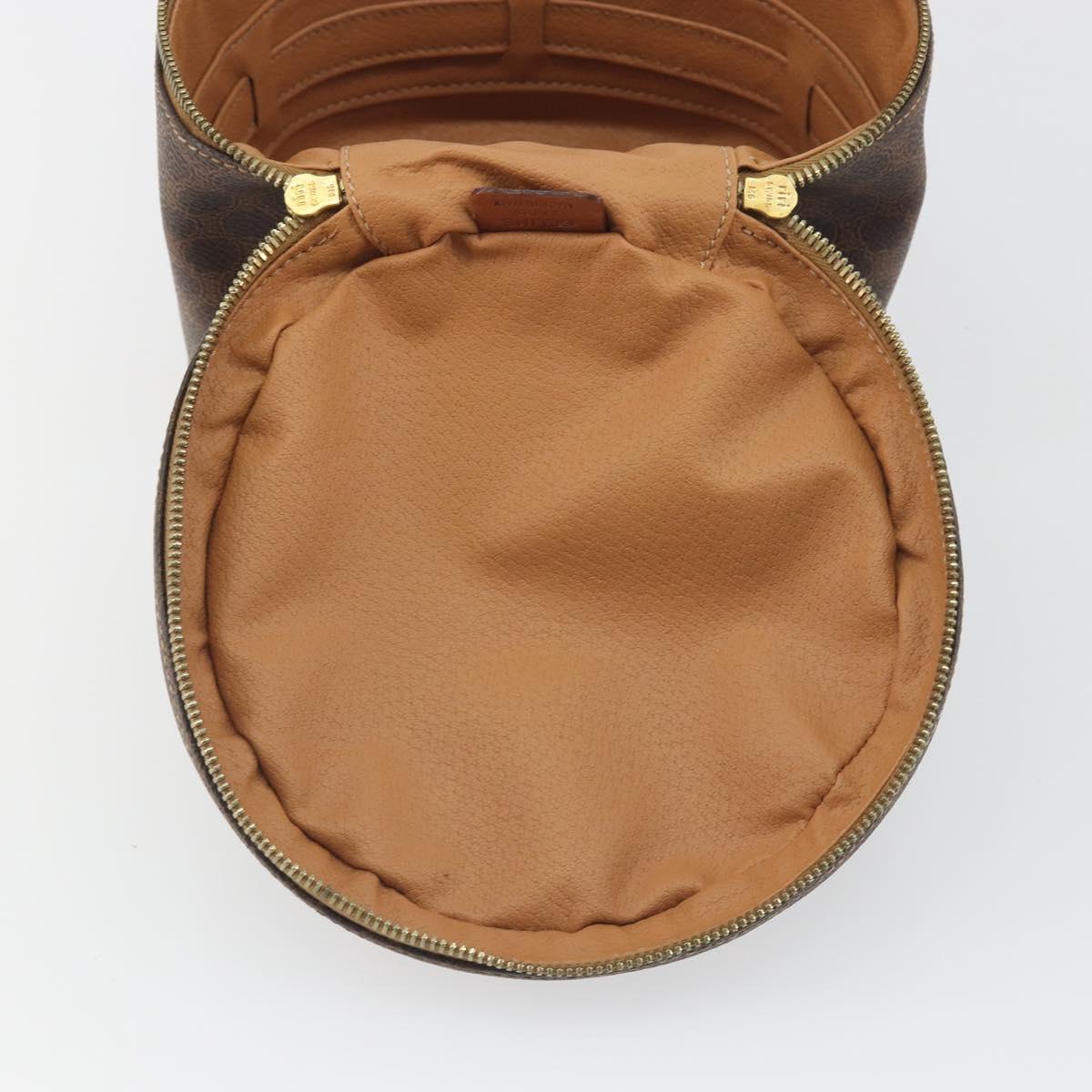 CELINE Macadam Vanity Cosmetic Pouch PVC Leather Brown Gold Tone Auth 196128A
