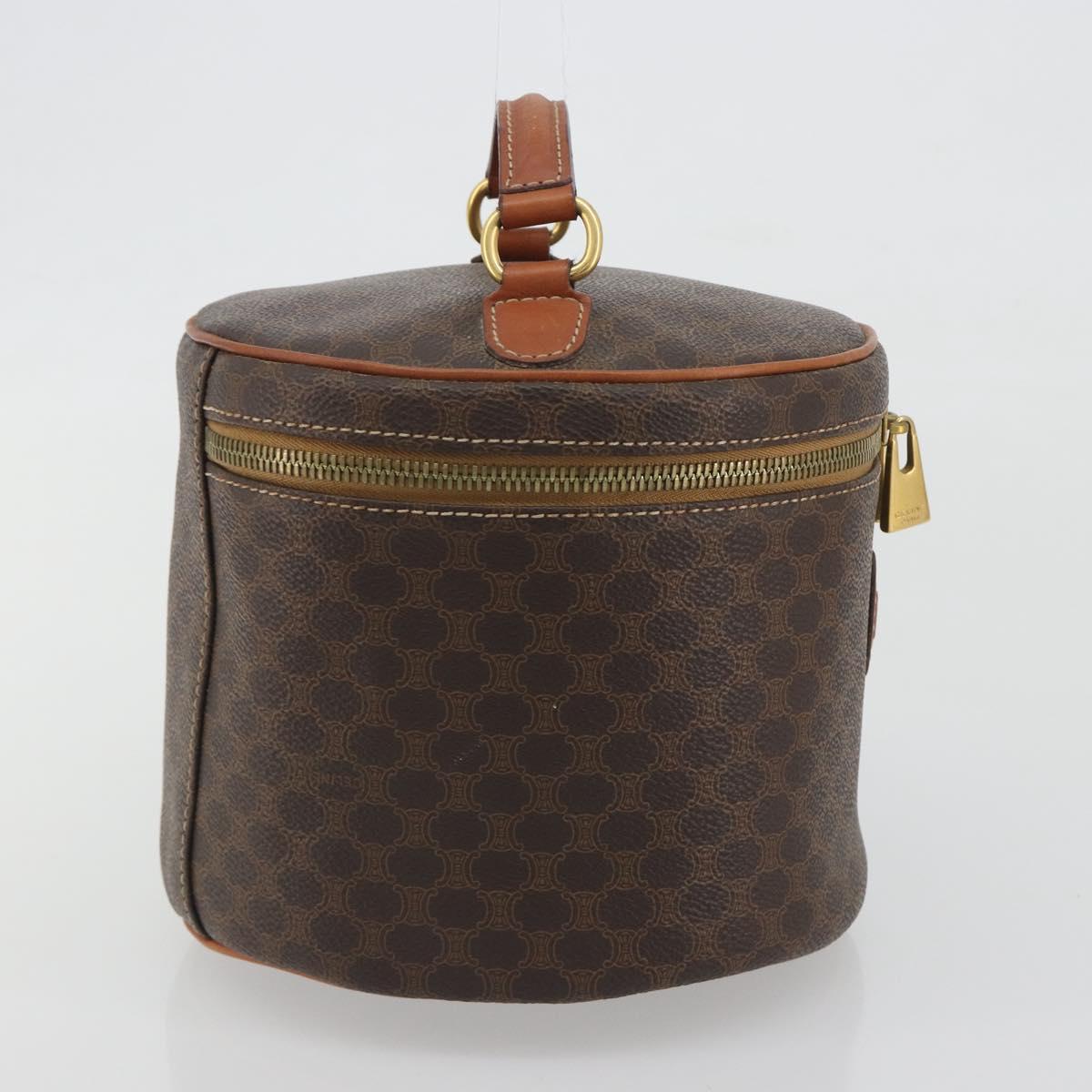 CELINE Macadam Vanity Cosmetic Pouch PVC Leather Brown Gold Tone Auth 196128A