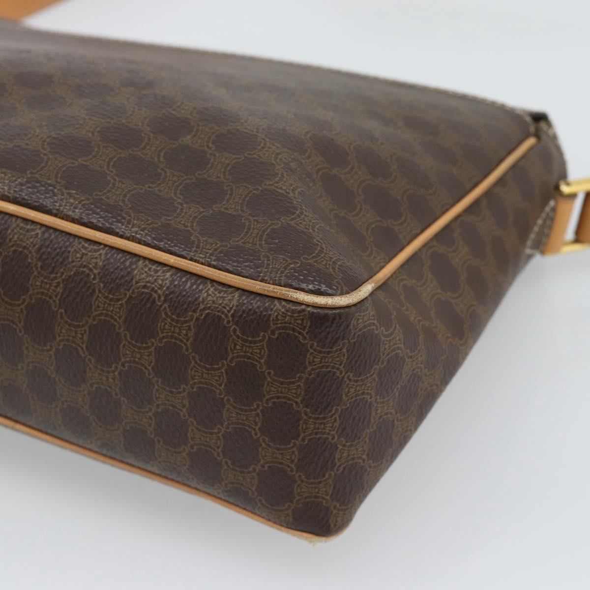 CELINE Macadam Shoulder Bag PVC Leather Brown Gold Tone Auth 196129