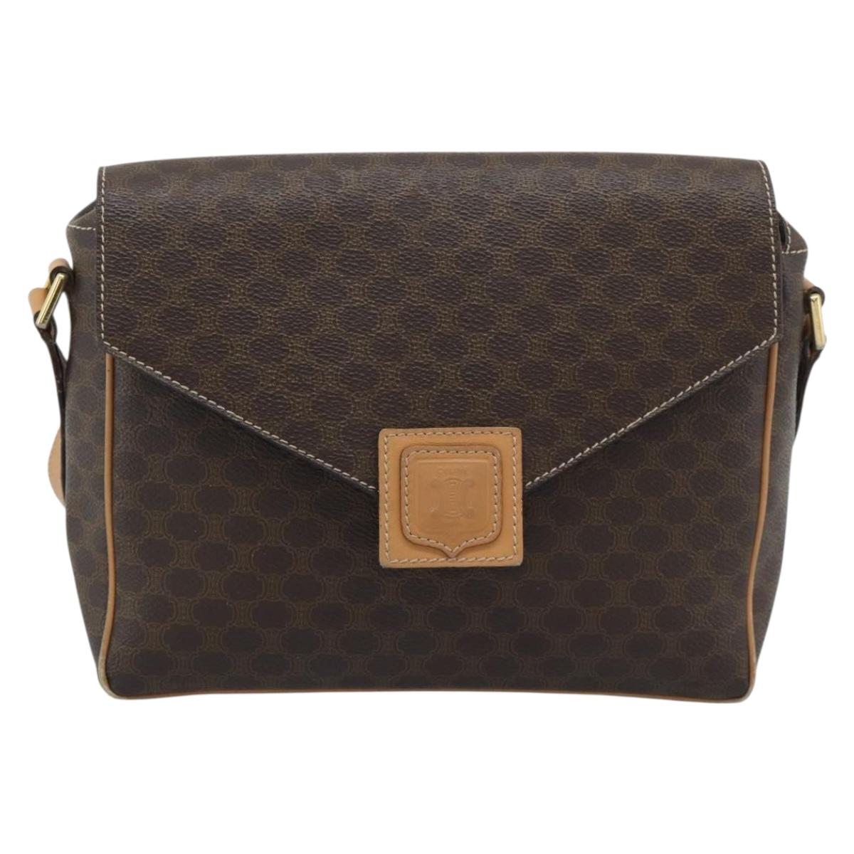CELINE Macadam Shoulder Bag PVC Leather Brown Gold Tone Auth 196129
