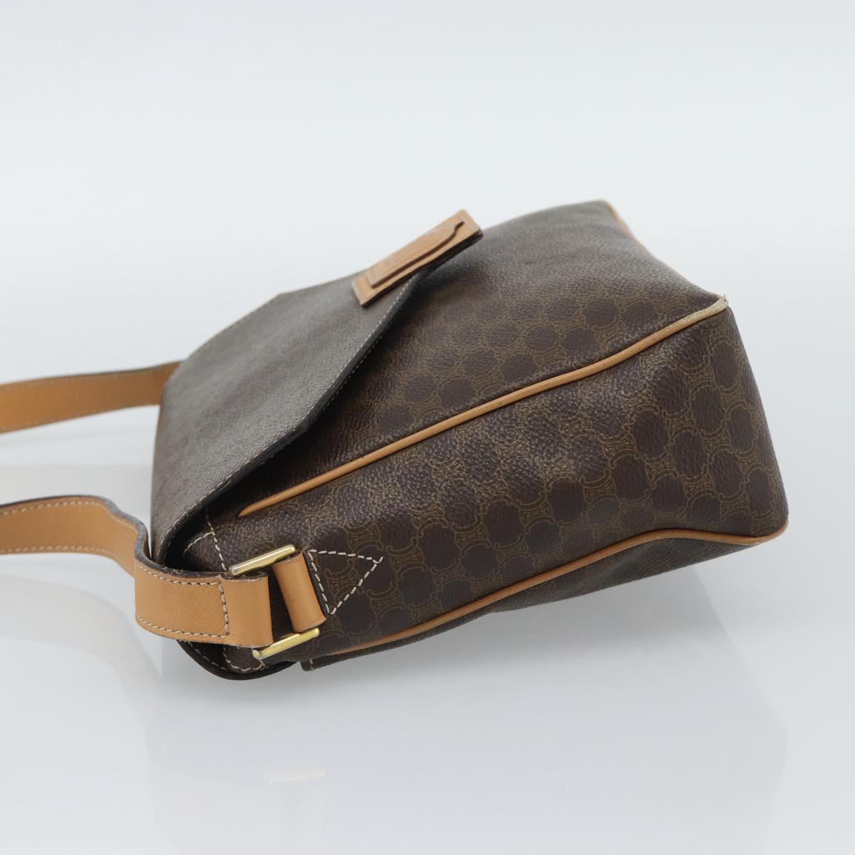 CELINE Macadam Shoulder Bag PVC Leather Brown Gold Tone Auth 196129
