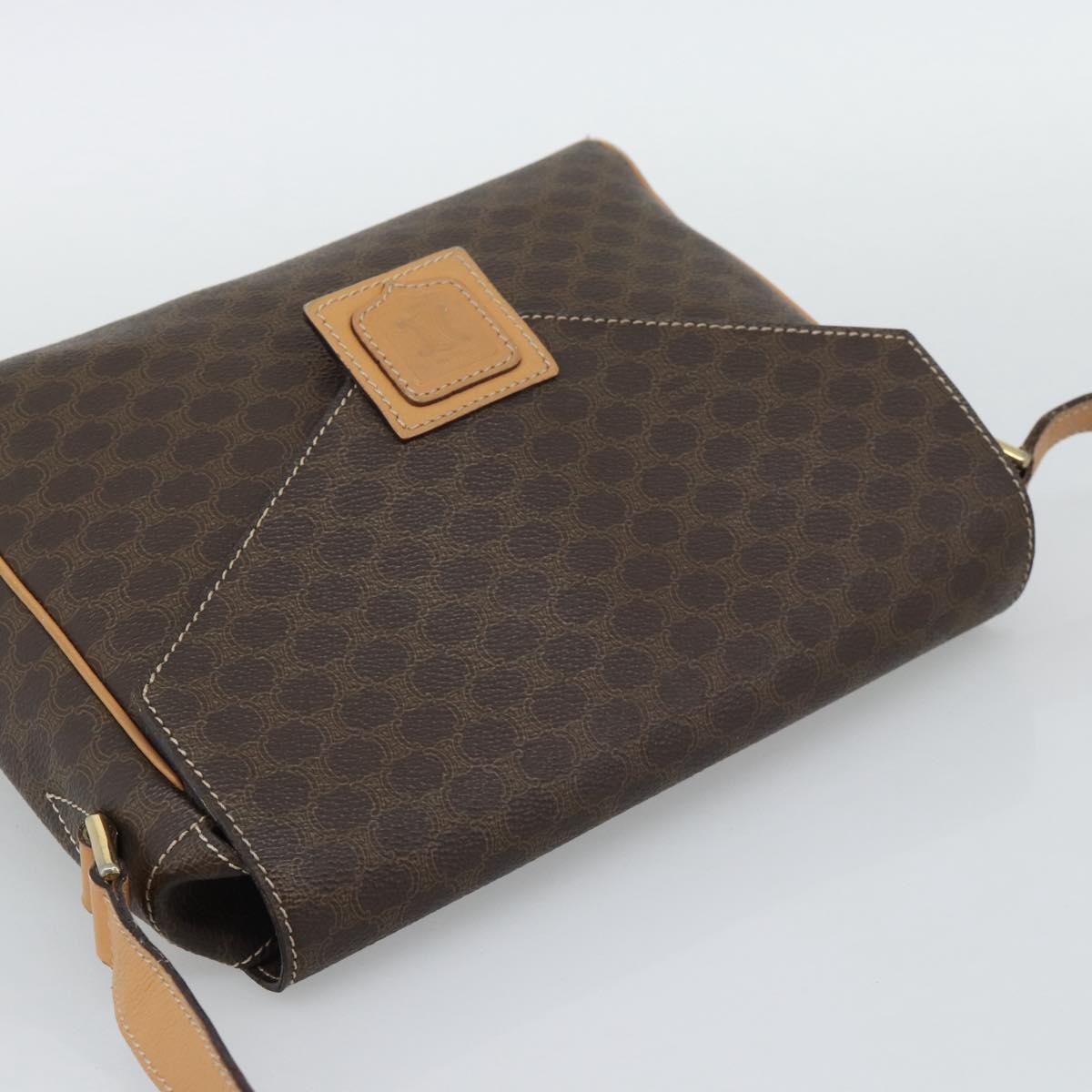CELINE Macadam Shoulder Bag PVC Leather Brown Gold Tone Auth 196129