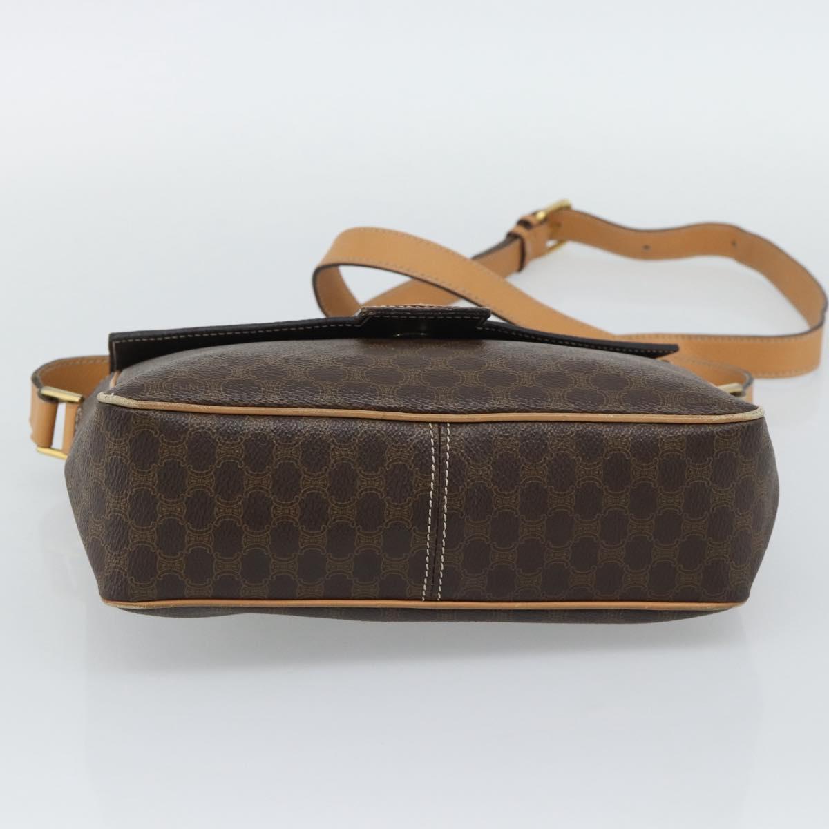 CELINE Macadam Shoulder Bag PVC Leather Brown Gold Tone Auth 196129