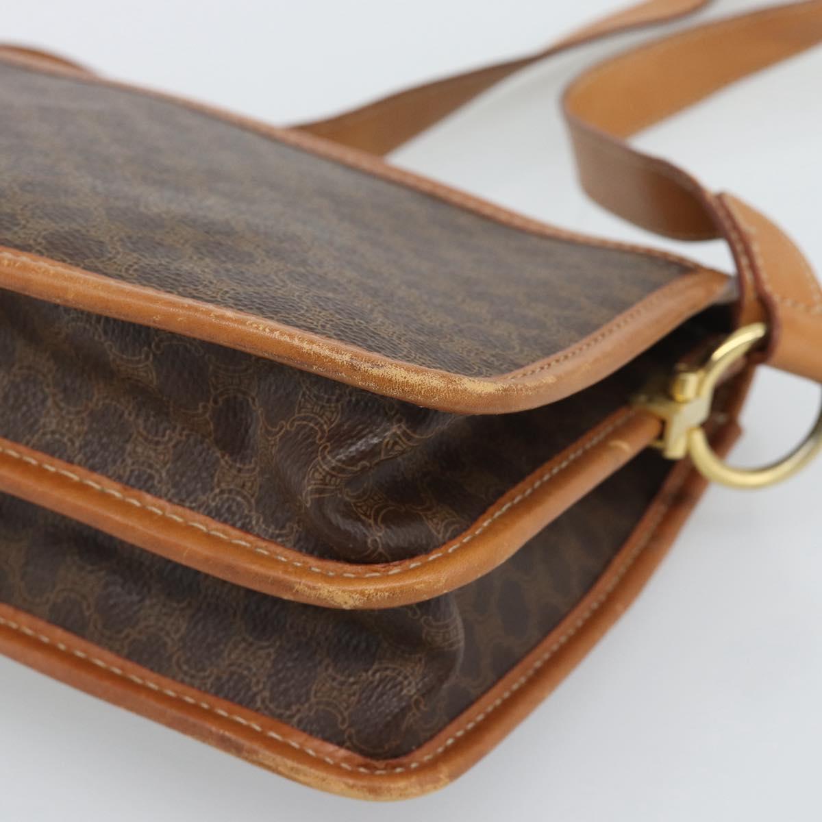CELINE Macadam Shoulder Bag PVC Leather Brown Gold Tone Auth 196130
