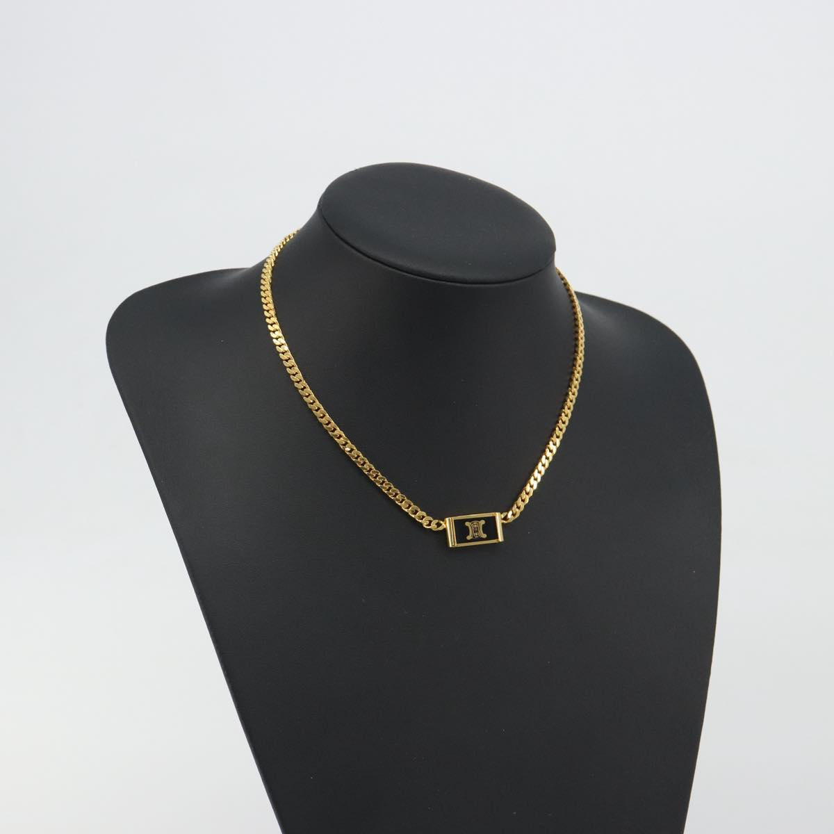 CELINE Macadam Necklace Metal Gold Tone Black Auth 196133A