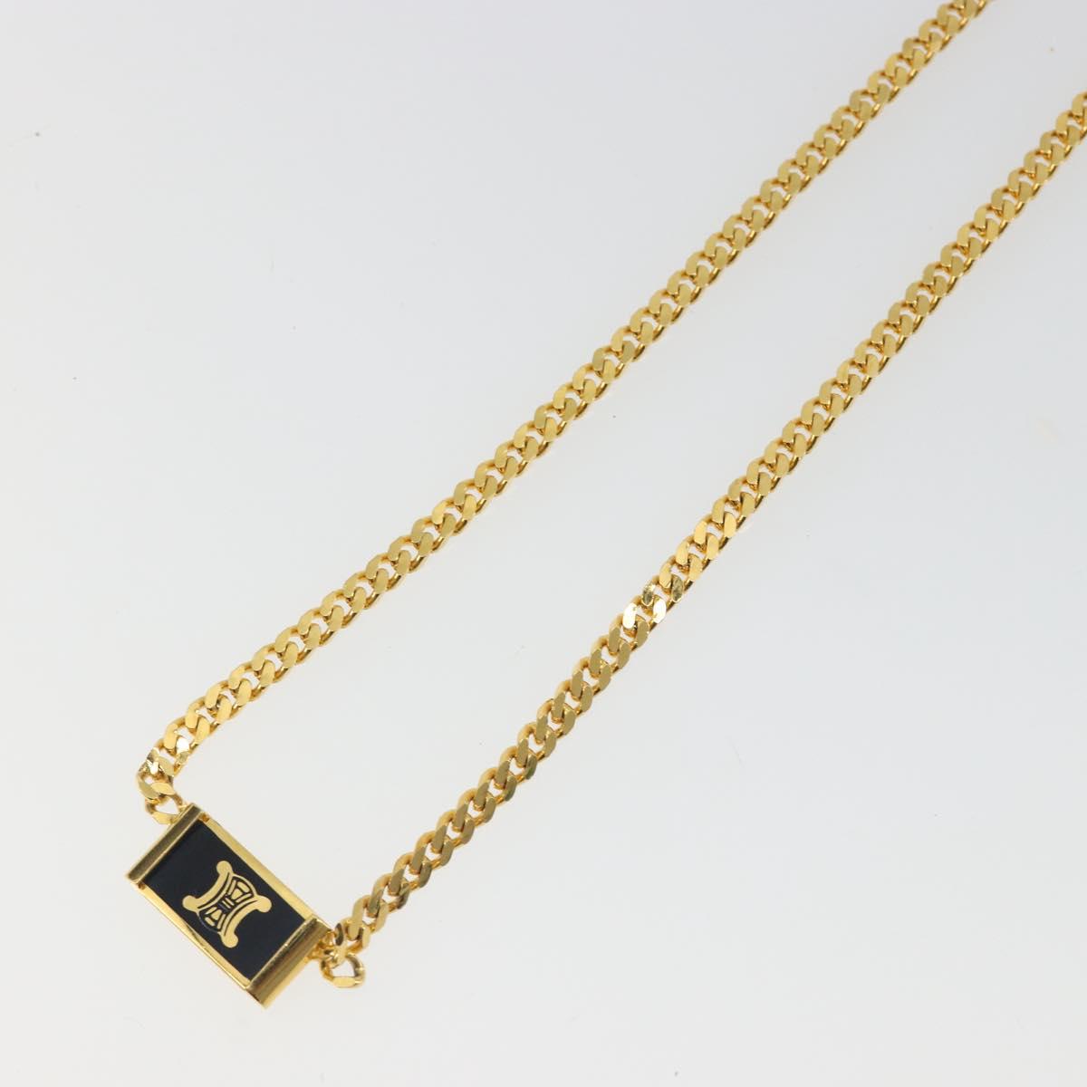 CELINE Macadam Necklace Metal Gold Tone Black Auth 196133A