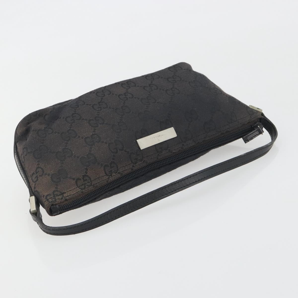 GUCCI GG Canvas Accessory Pouch Black Silver 039.1103 Auth 196141