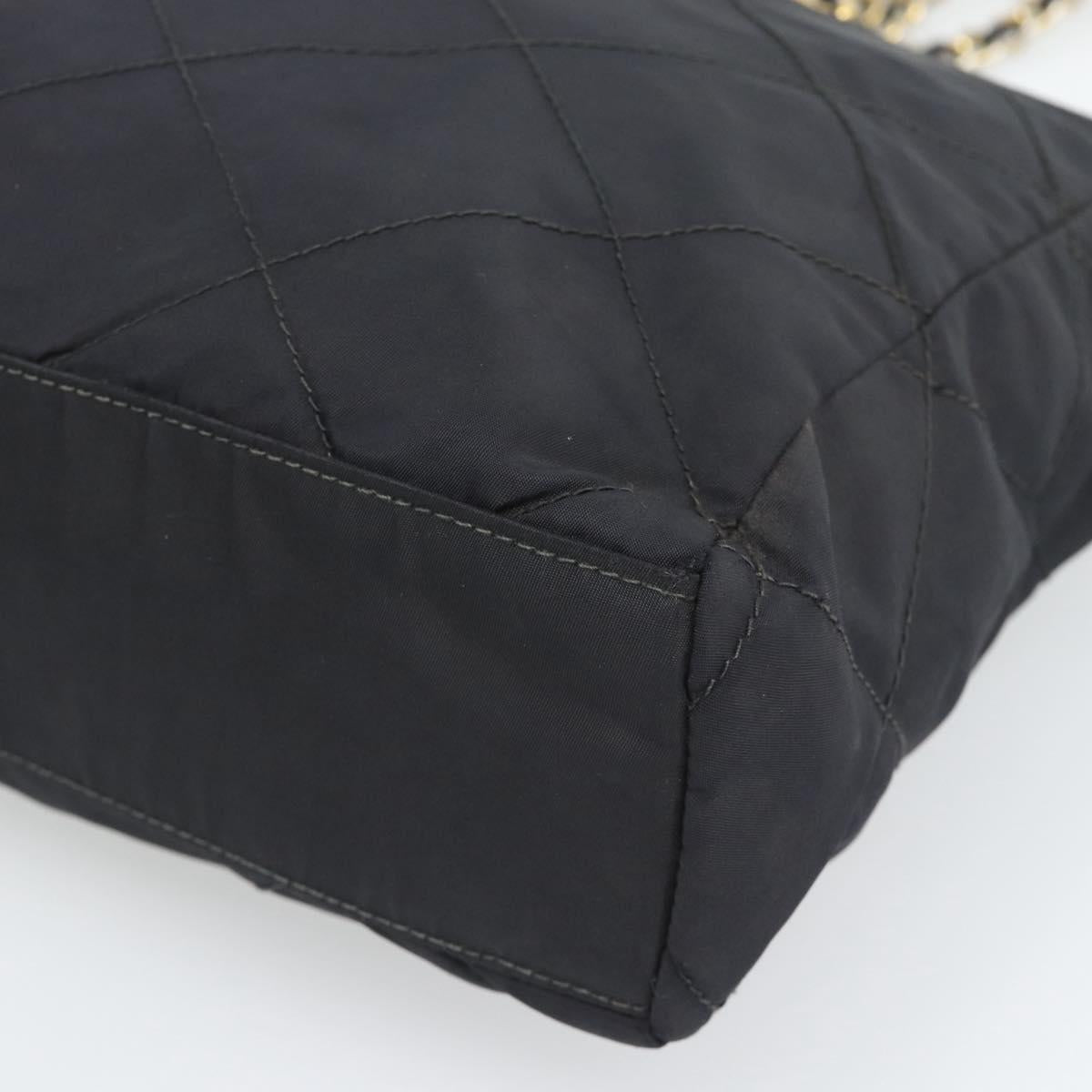 PRADA Chain Shoulder Bag Nylon Black Gold Tone Auth 196142A