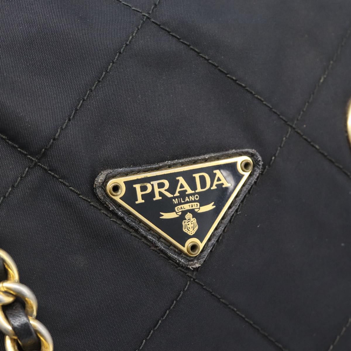 PRADA Chain Shoulder Bag Nylon Black Gold Tone Auth 196142A