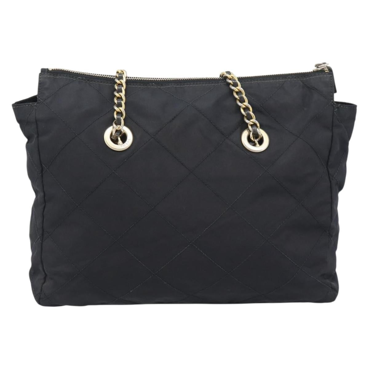 PRADA Chain Shoulder Bag Nylon Black Gold Tone Auth 196142A