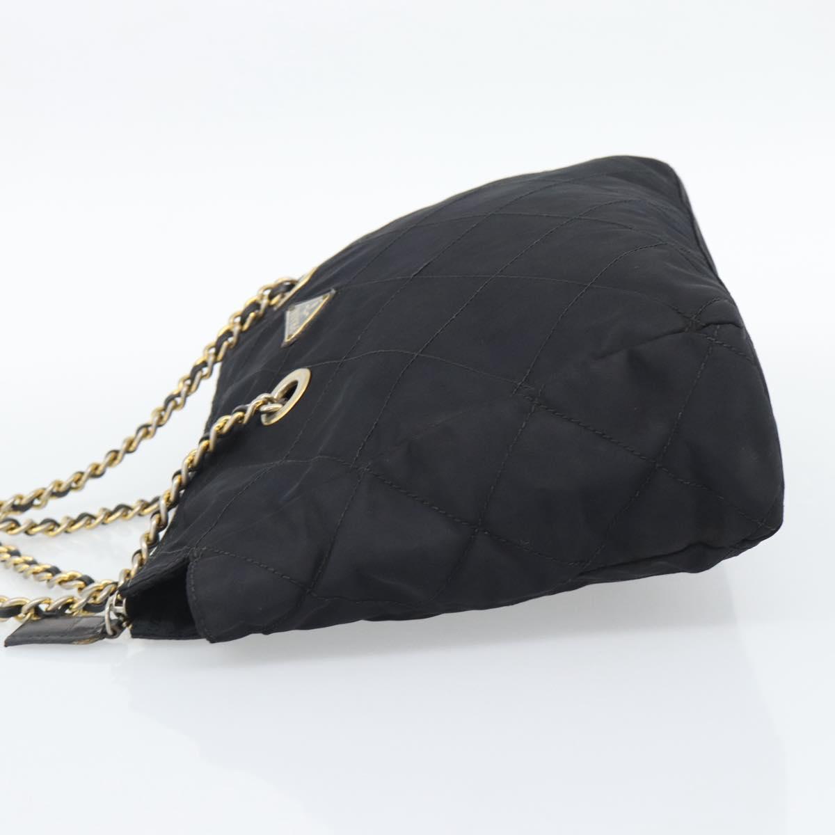 PRADA Chain Shoulder Bag Nylon Black Gold Tone Auth 196142A