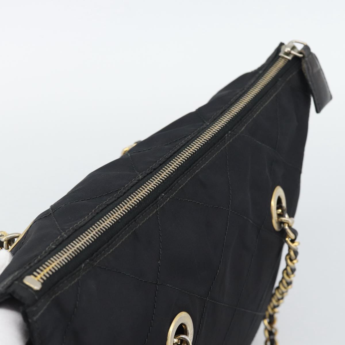 PRADA Chain Shoulder Bag Nylon Black Gold Tone Auth 196142A