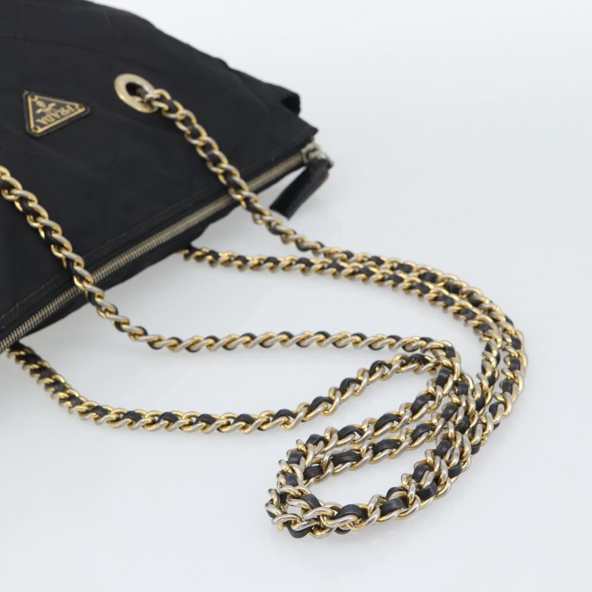 PRADA Chain Shoulder Bag Nylon Black Gold Tone Auth 196142A