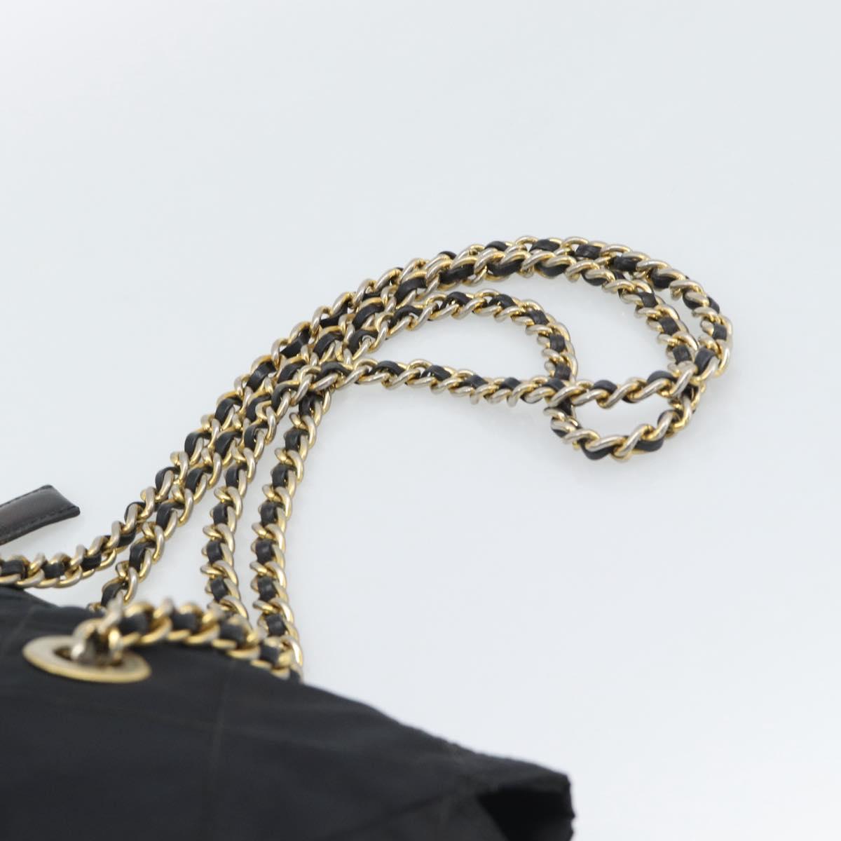 PRADA Chain Shoulder Bag Nylon Black Gold Tone Auth 196142A