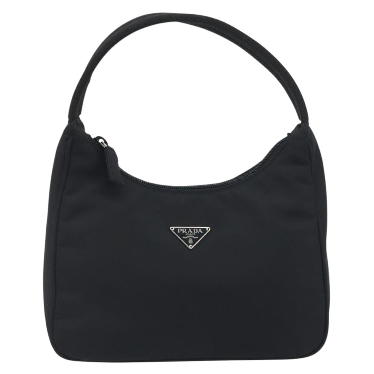 PRADA Hand Bag Nylon Black Silver Auth 196143A