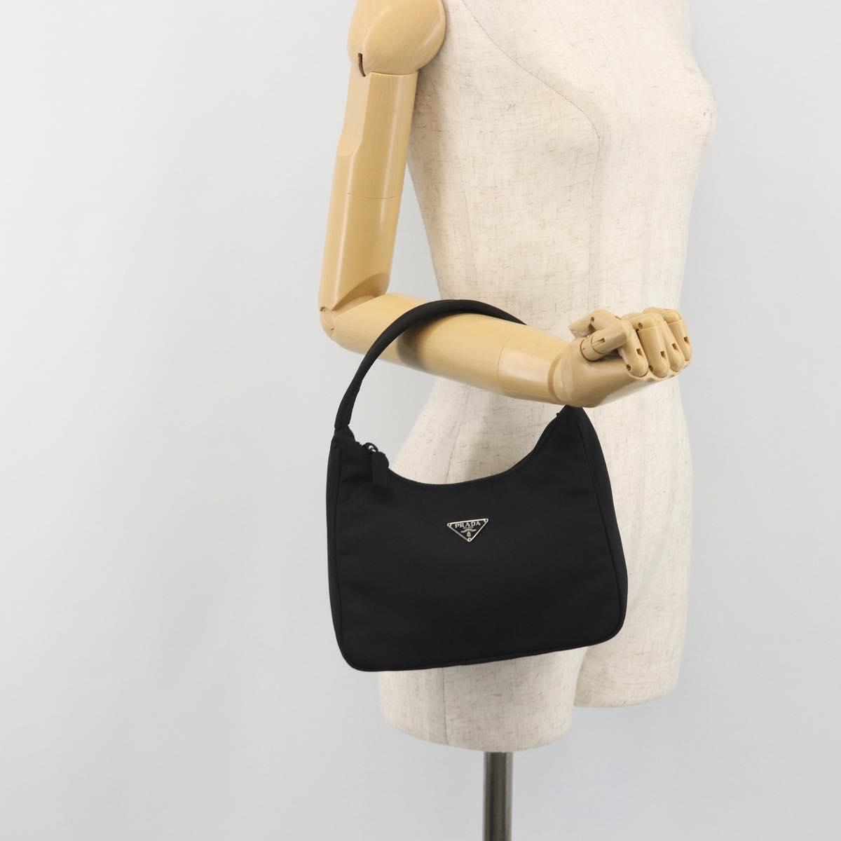 PRADA Hand Bag Nylon Black Silver Auth 196143A
