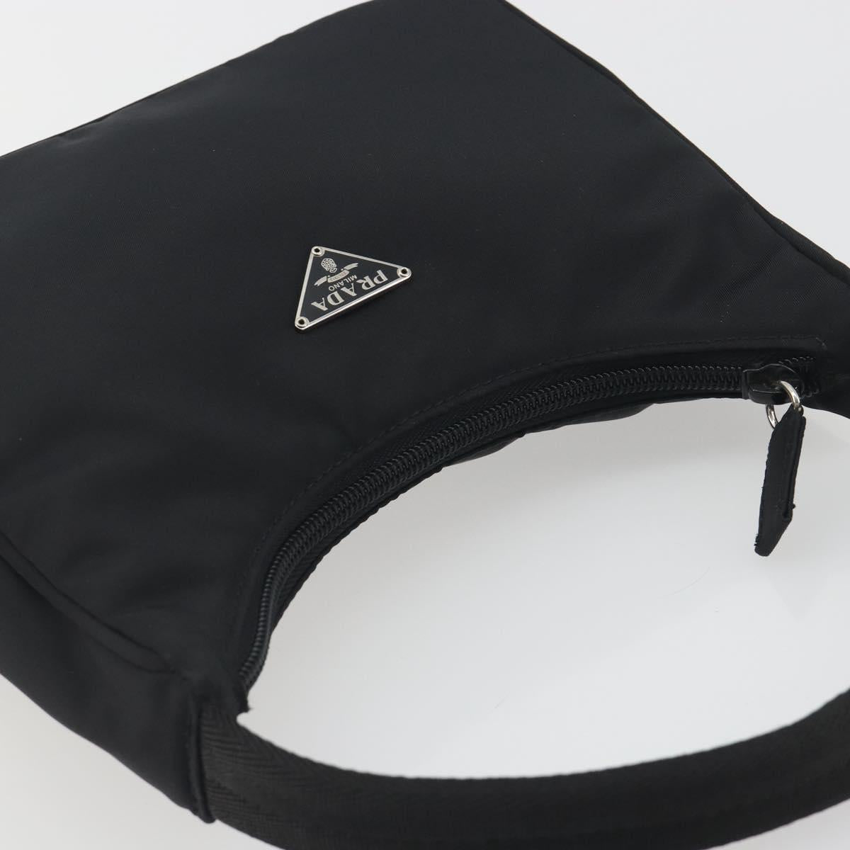 PRADA Hand Bag Nylon Black Silver Auth 196143A