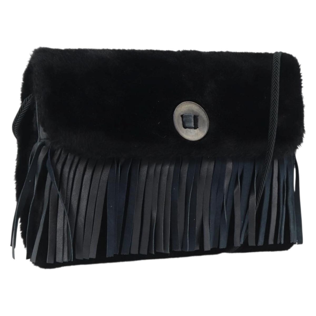 SAINT LAURENT Shoulder Bag Fur Black Auth 196145A